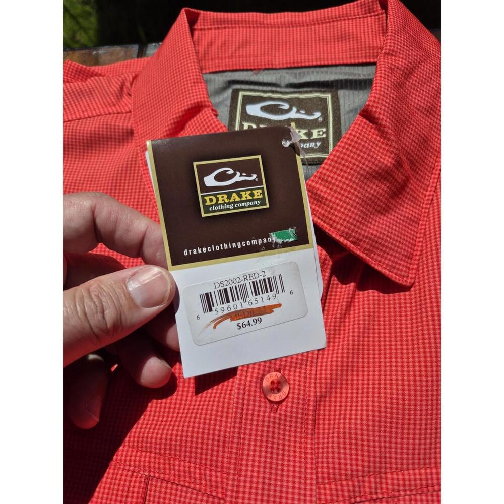 Drake Weekender Shirt Mens Medium Button Short Sleeve Checked Coral $64 MSRP NWT - Picture 5 of 8